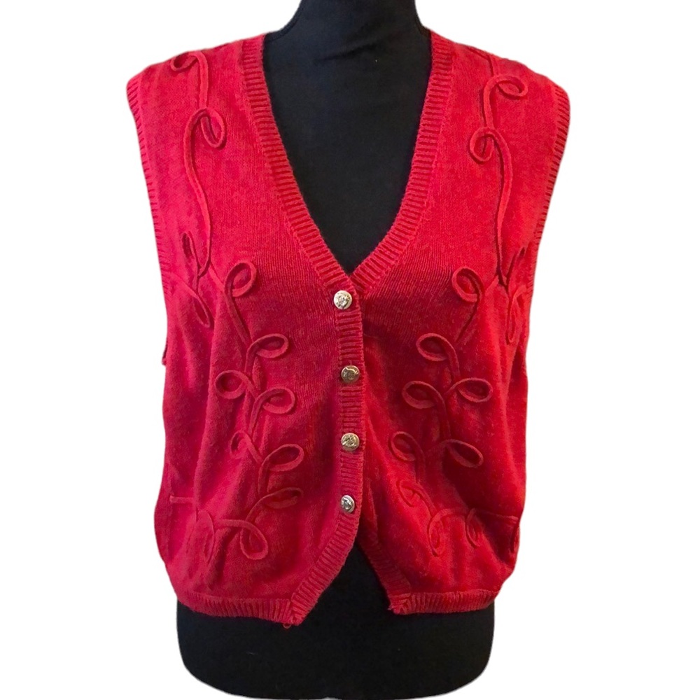 SAG HARBOR KNIT SWEATER VEST RED SIZE LARGE